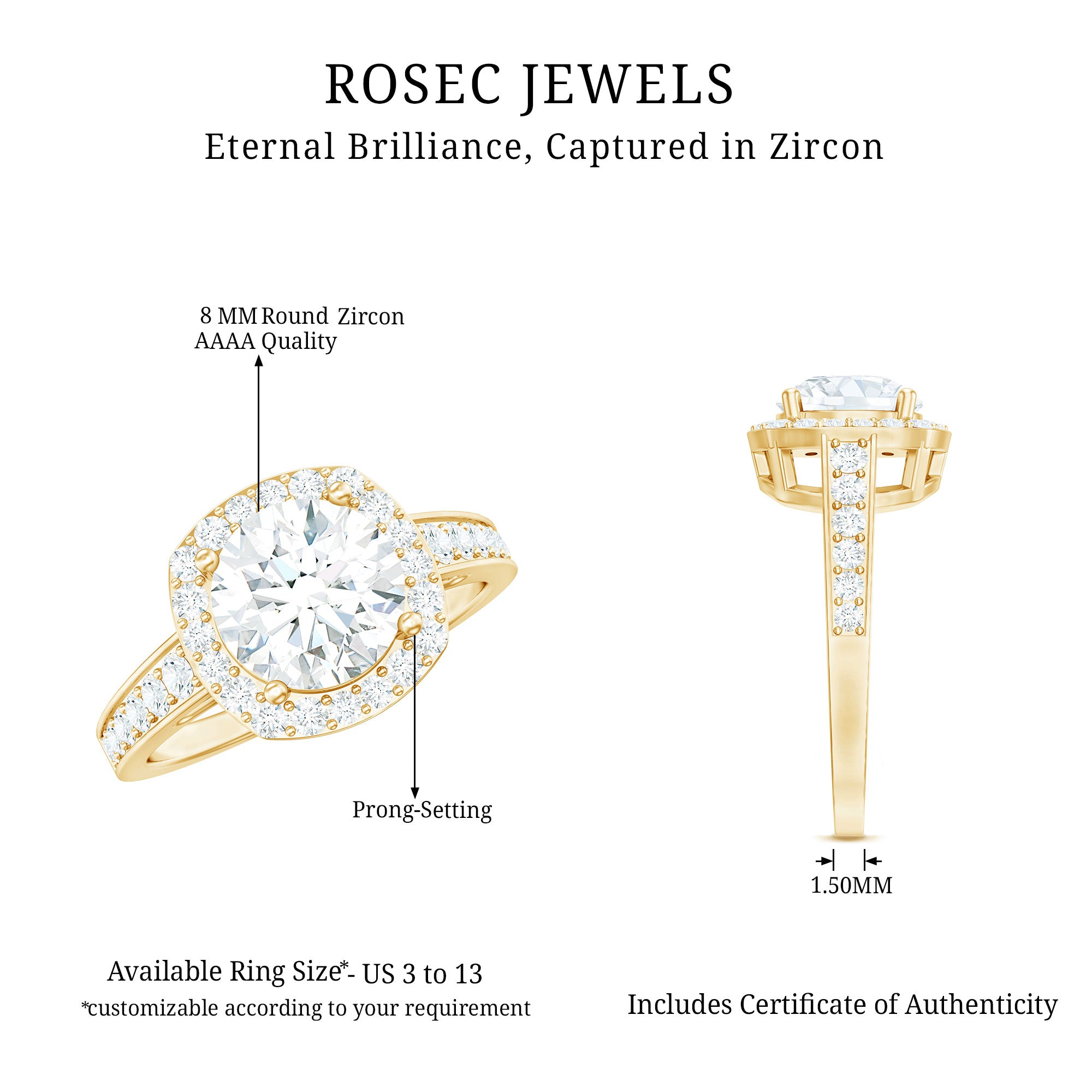 Cubic Zirconia Vintage Inspired Engagement Ring AAAA - Rosec Jewels
