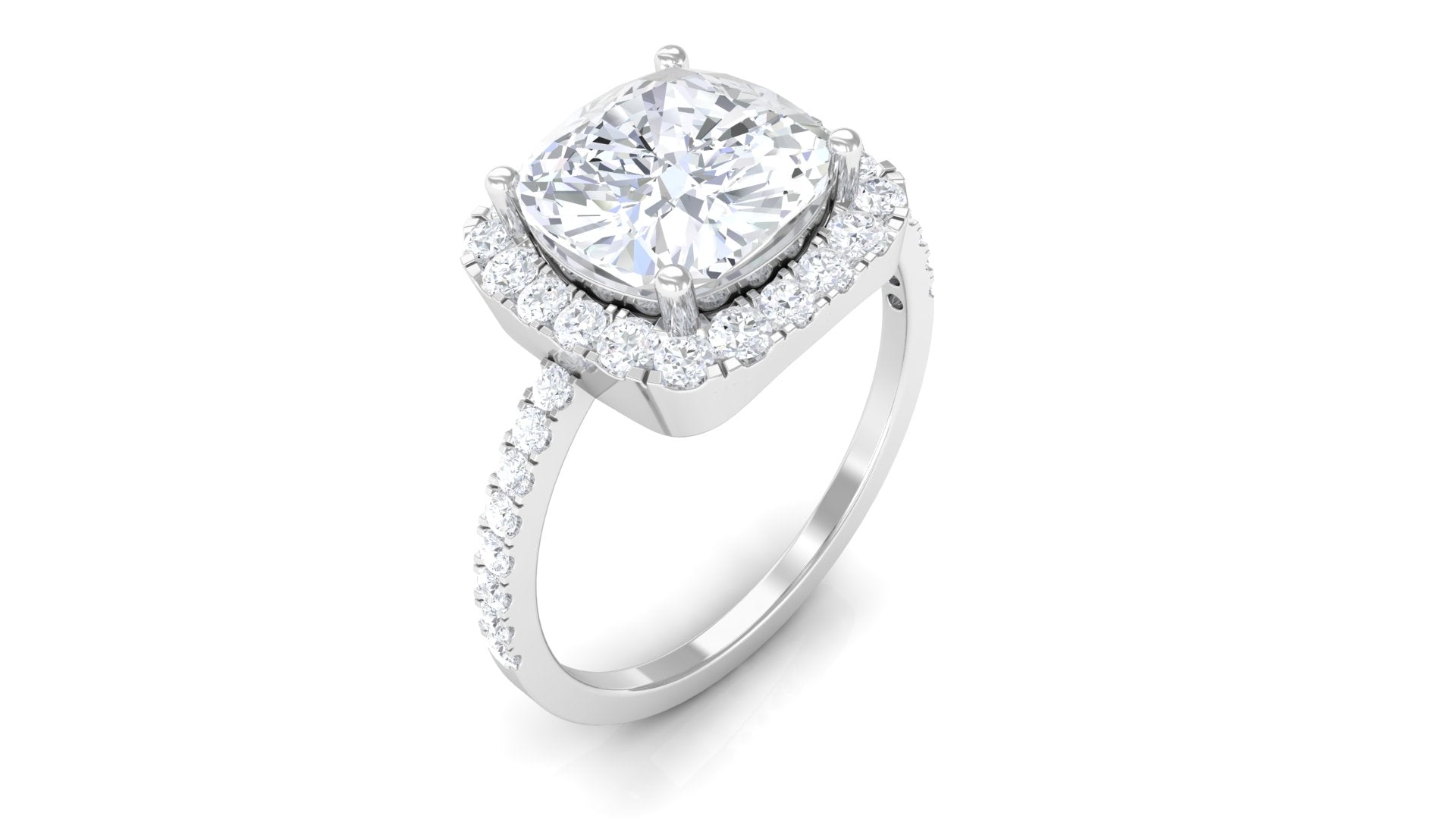 4.25 CT Cushion Cut Zircon Engagement Ring with Halo AAAA - Rosec Jewels
