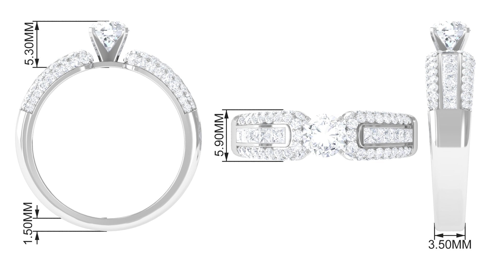 Certified Cubic Zirconia Statement Engagement Ring AAAA - Rosec Jewels
