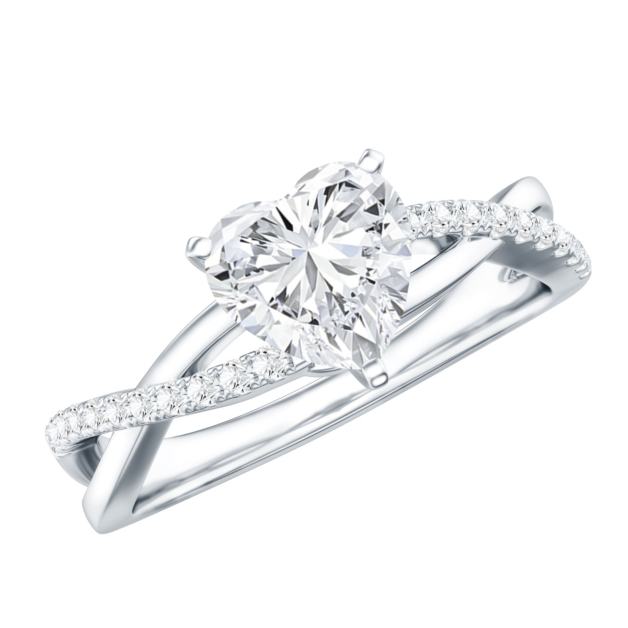 Zircon Crossover Solitaire Engagement Ring AAAA - Rosec Jewels