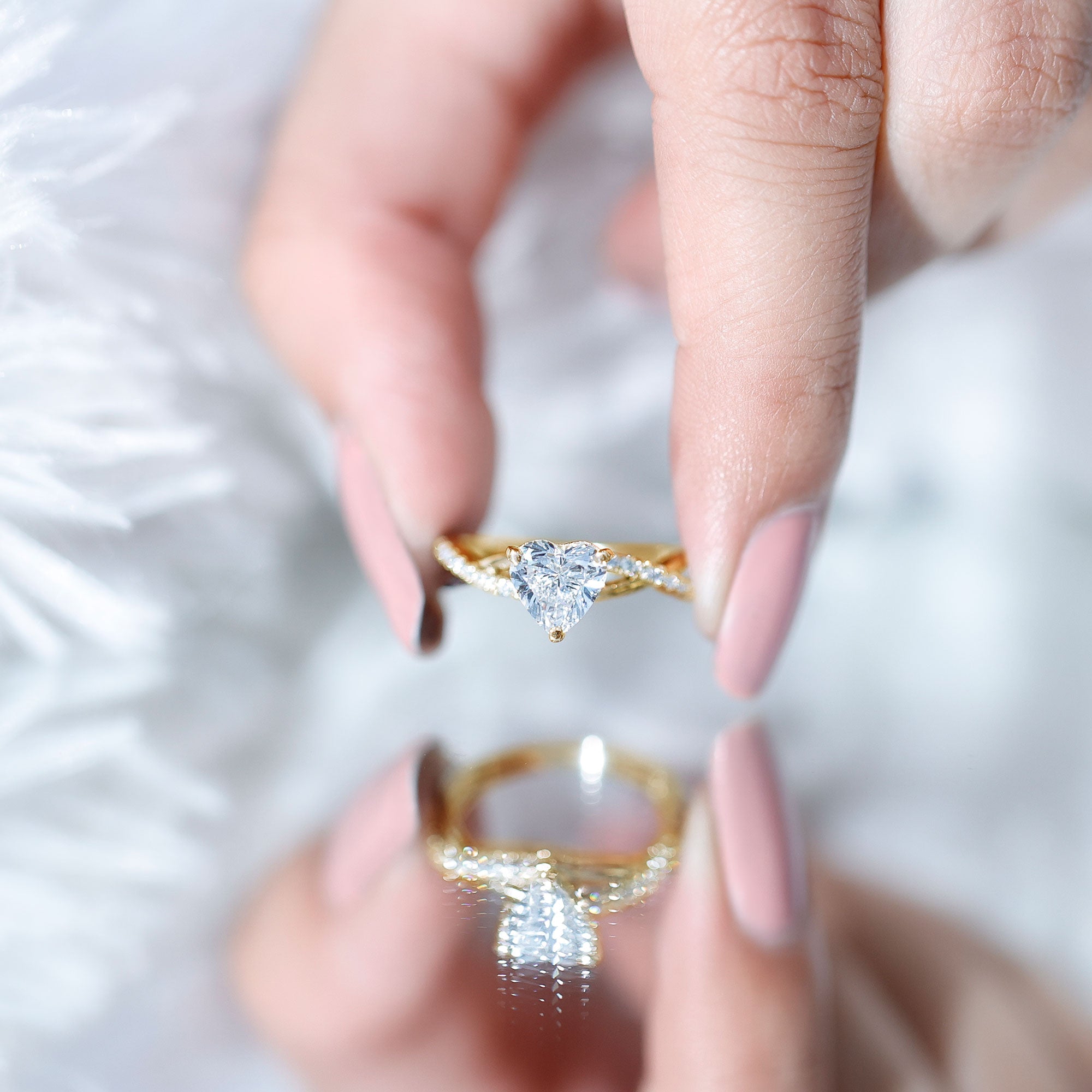 Zircon Crossover Solitaire Engagement Ring AAAA - Rosec Jewels