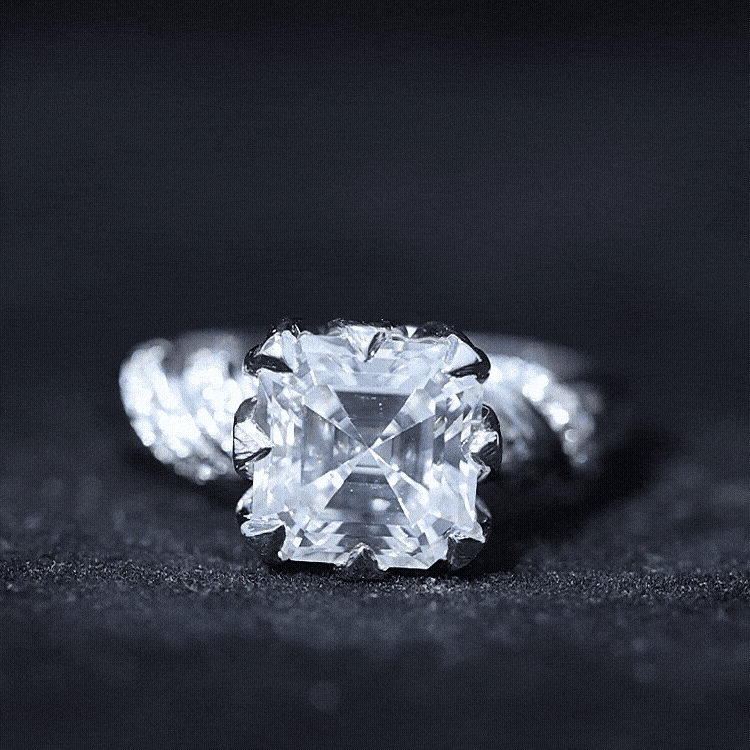 3.5 CT Asscher Zircon Designer Solitaire Engagement Ring in Petal Prong Setting AAAA - Rosec Jewels