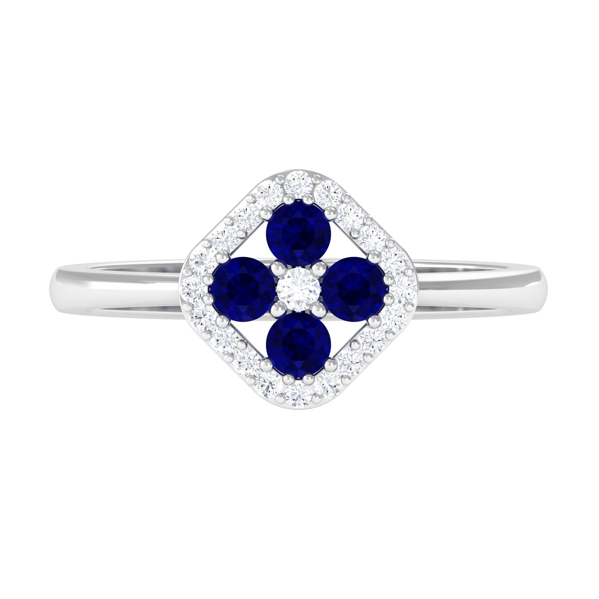 Rosec Jewels-1/2 CT Blue Sapphire Cluster Ring with Diamond Accent