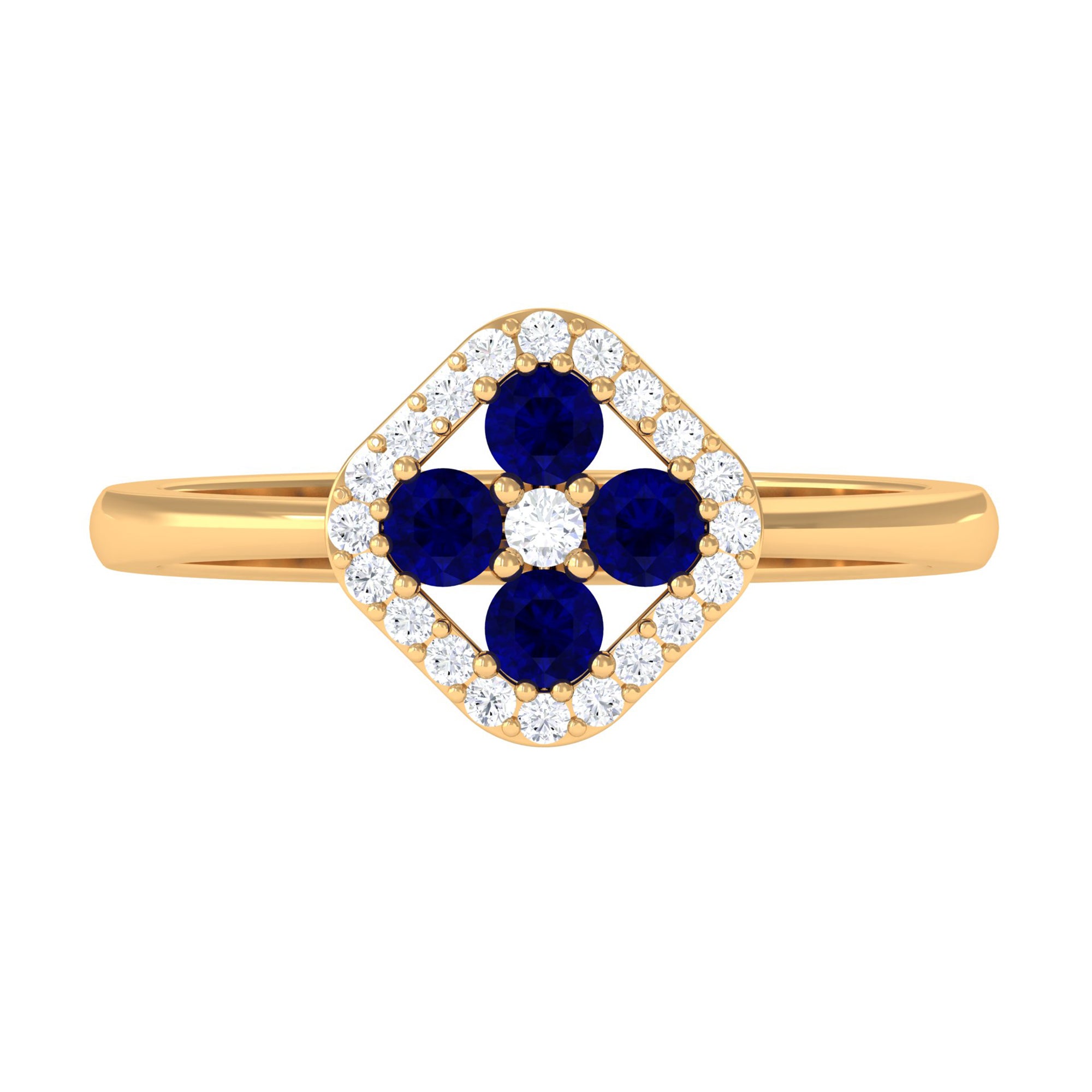 1/2 CT Blue Sapphire Cluster Ring with Diamond Accent AAA - Rosec Jewels
