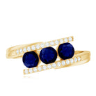 Real Blue Sapphire 3 Stone Promise Ring with Diamond Bypass Shank AAA - Rosec Jewels