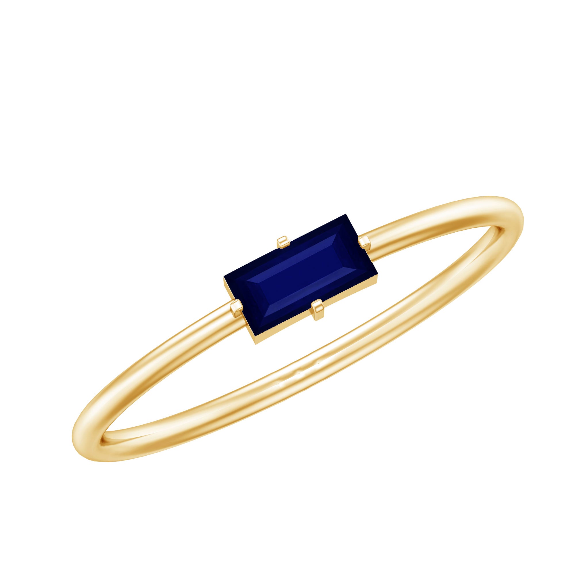 Rosec Jewels-Natural Baguette Blue Sapphire Promise Ring for Women