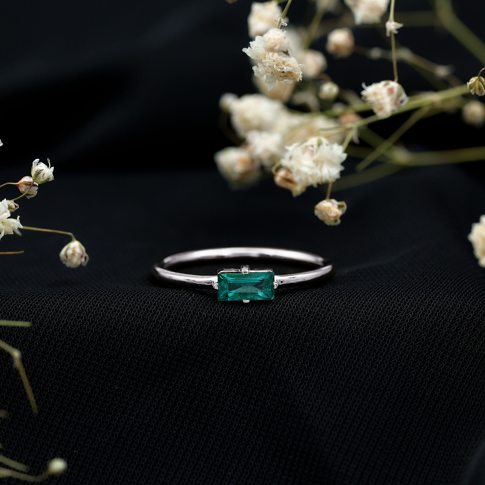 Rosec Jewels-East West Set Baguette Cut Emerald May Birthstone Ring