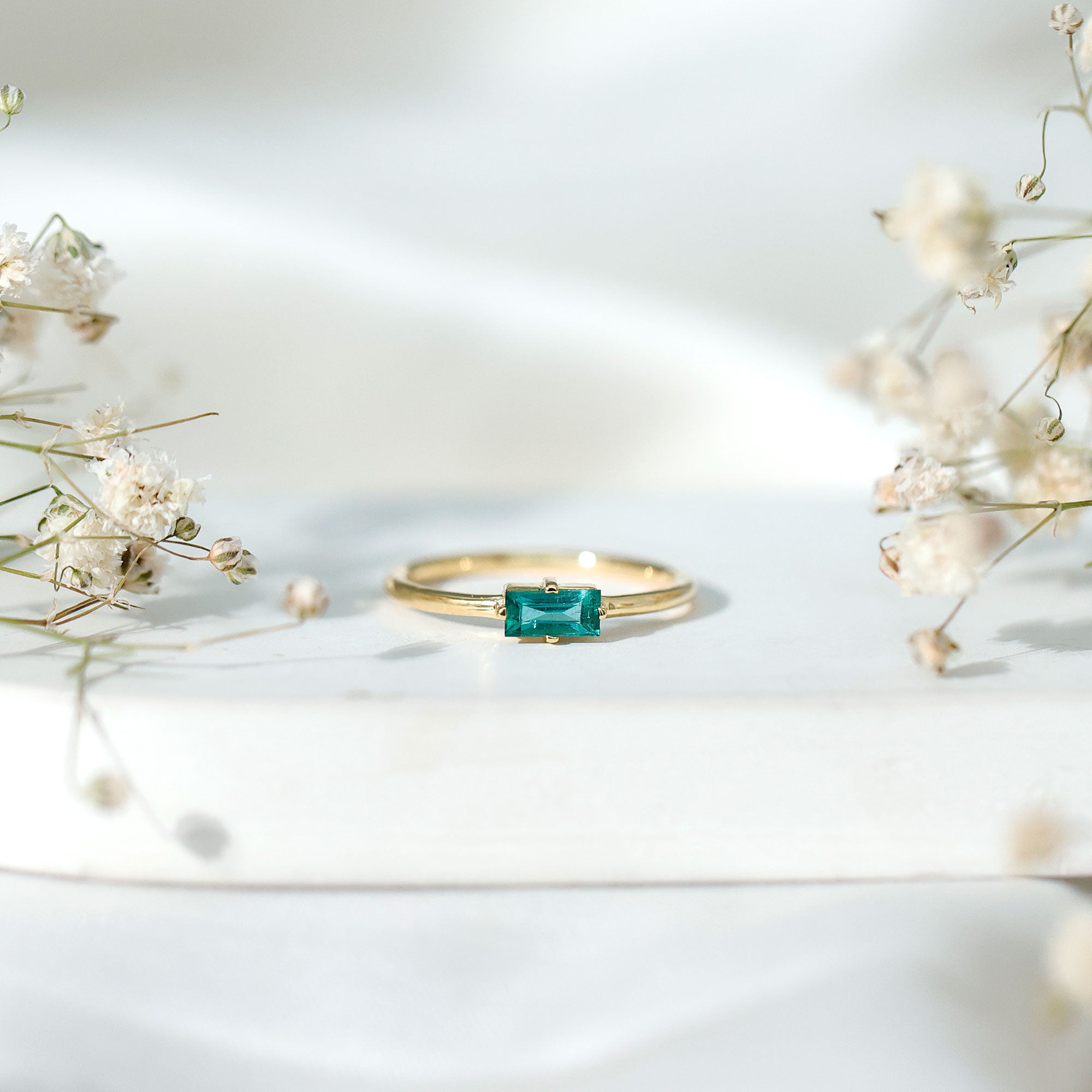 Rosec Jewels-East West Set Baguette Cut Emerald May Birthstone Ring