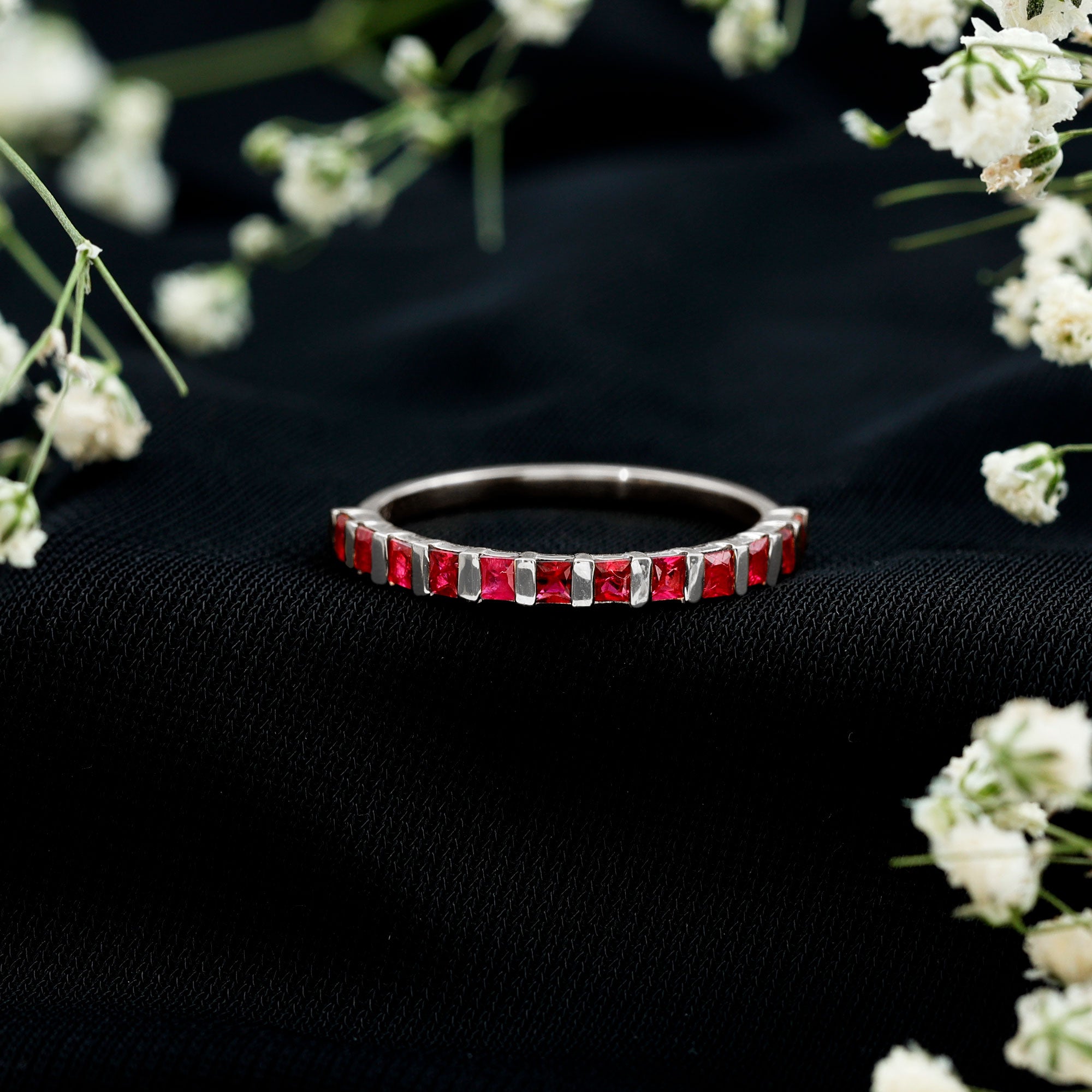 Rosec Jewels-Natural Princess Cut Ruby Half Eternity Ring for Women