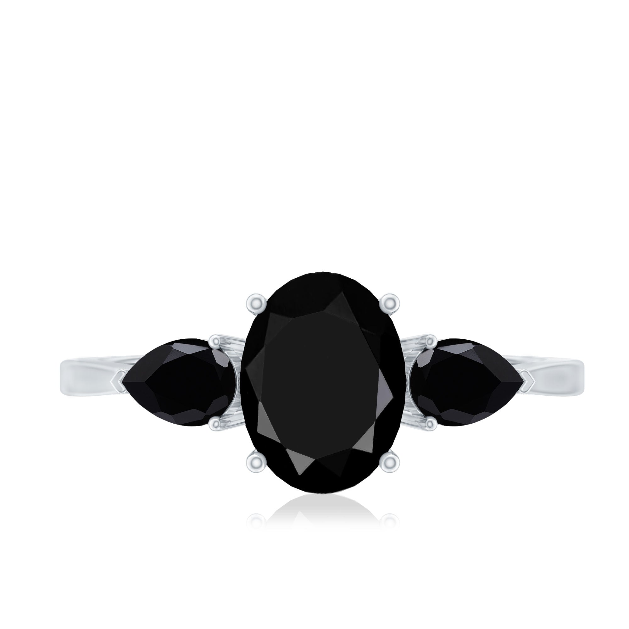 Natural Black Onyx Three Stone Engagement Ring AAA - Rosec Jewels