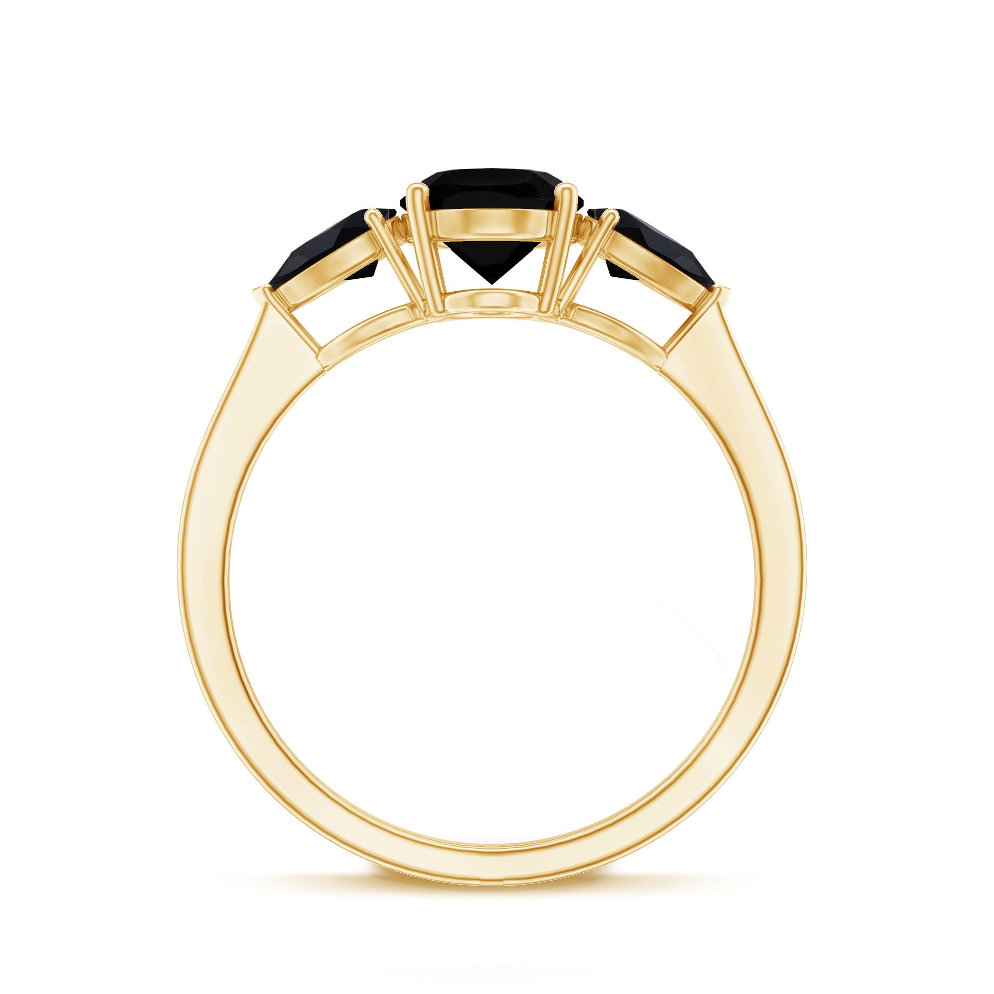 Natural Black Onyx Three Stone Engagement Ring AAA - Rosec Jewels