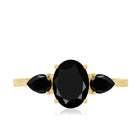 Natural Black Onyx Three Stone Engagement Ring AAA - Rosec Jewels
