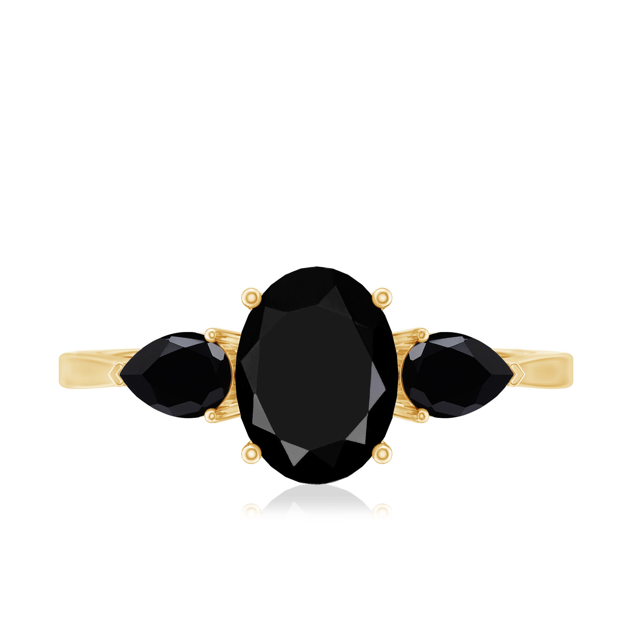 Natural Black Onyx Three Stone Engagement Ring AAA - Rosec Jewels