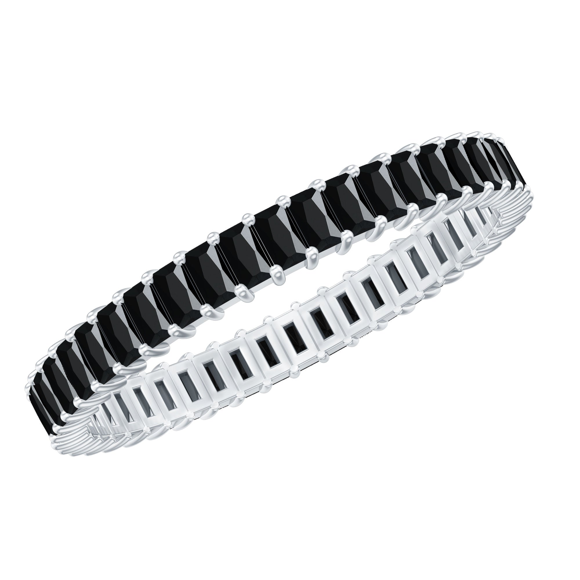 Baguette Cut Black Onyx Eternity Band Ring for Her AAA - Rosec Jewels