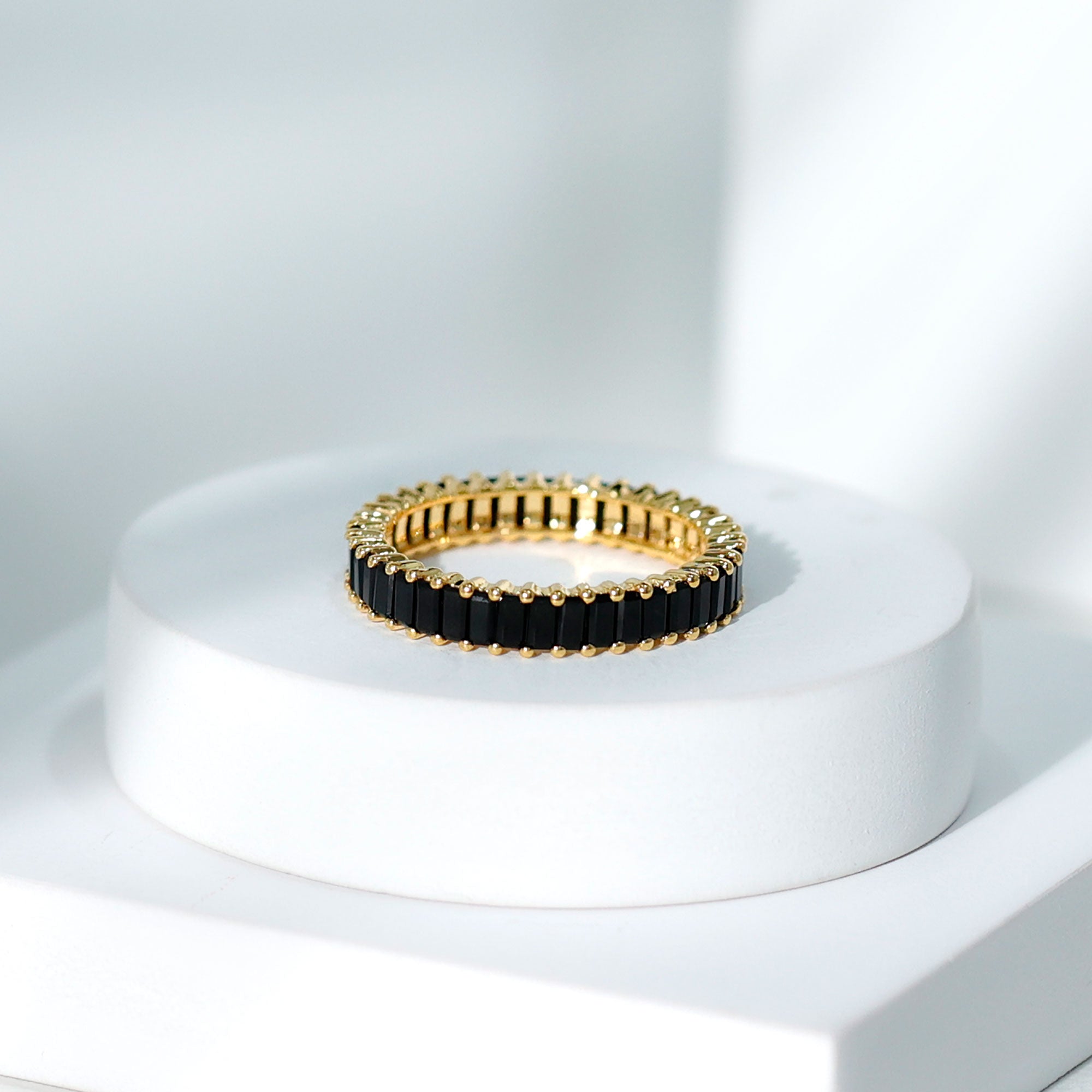 Baguette Cut Black Onyx Eternity Band Ring for Her AAA - Rosec Jewels