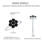 Rosec Jewels-Genuine Black Onyx Flower Engagement Ring With Certificate