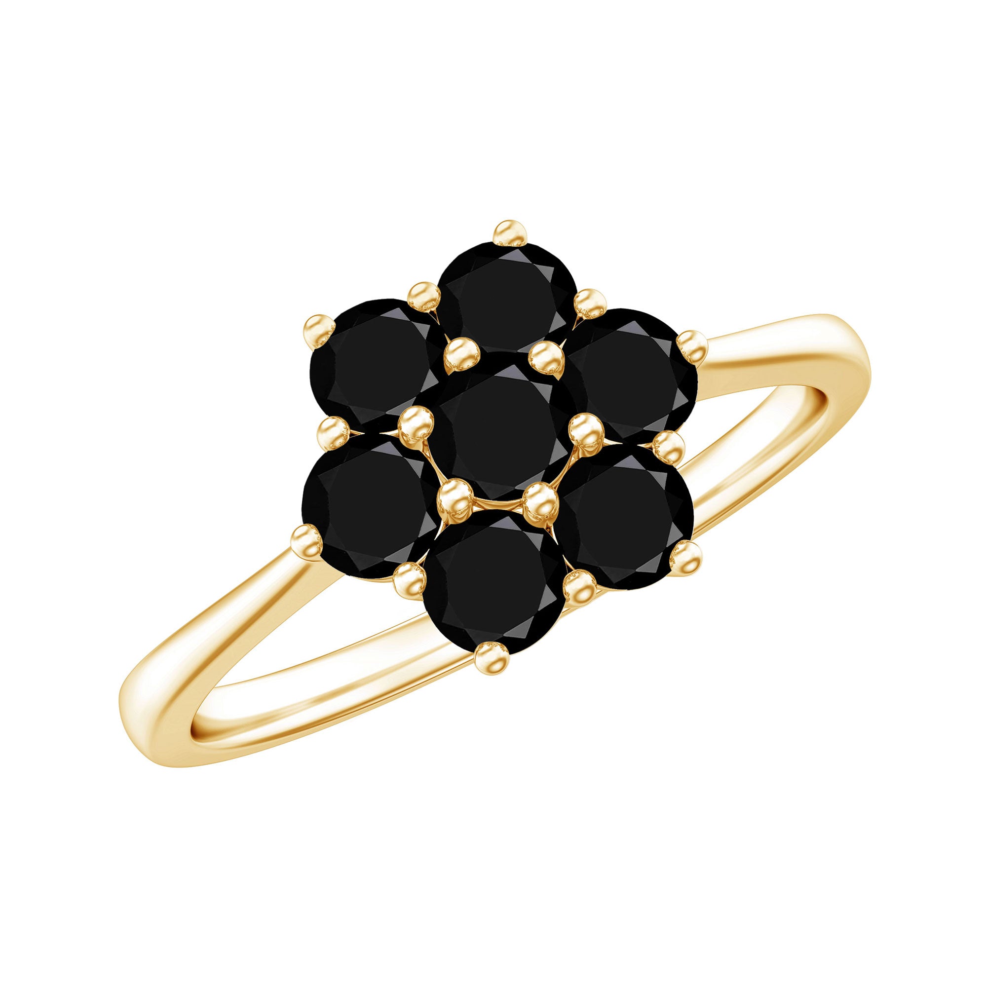 Rosec Jewels-Genuine Black Onyx Flower Engagement Ring With Certificate