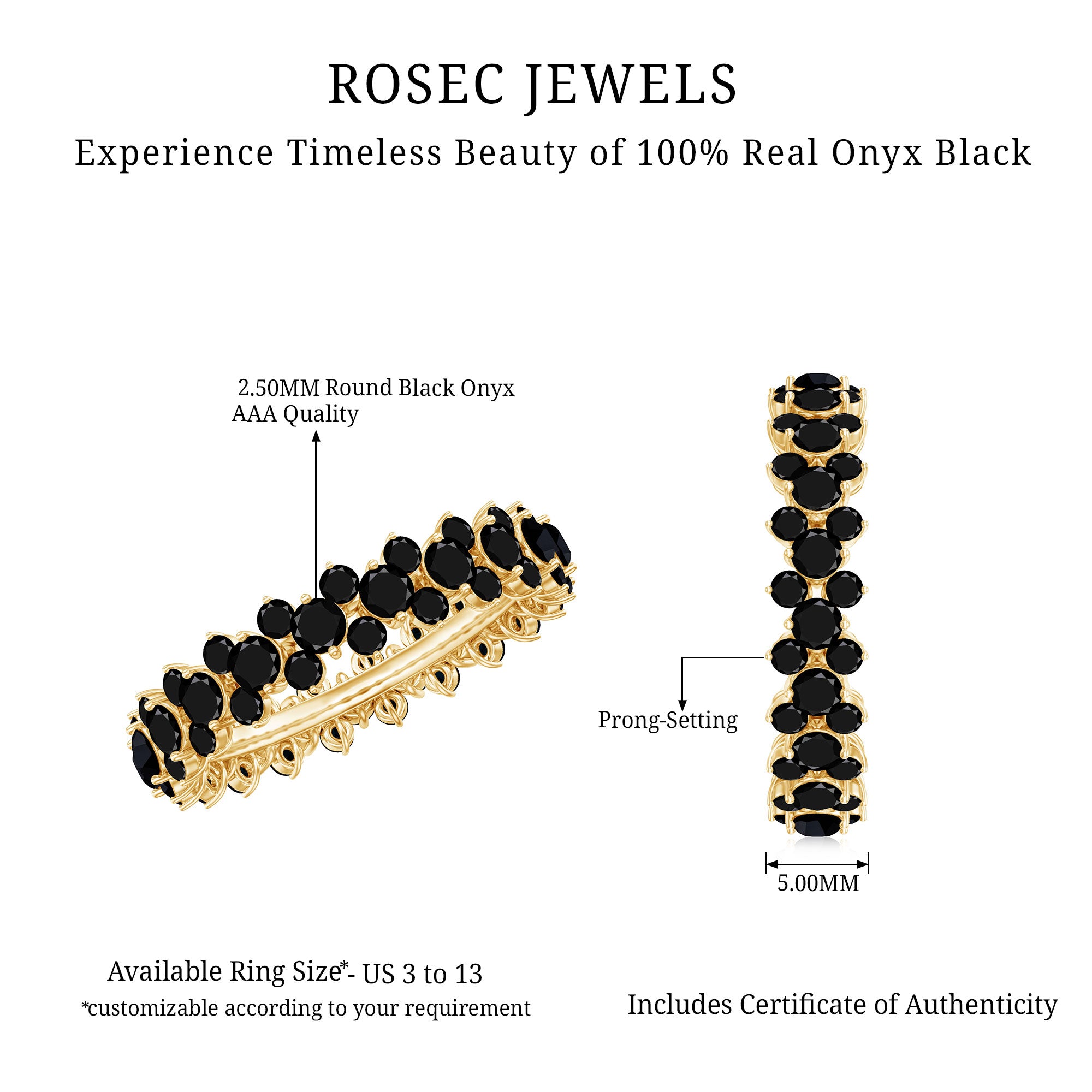 Round Cut Black Onyx Cluster Wedding Band for Women AAA - Rosec Jewels