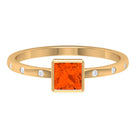 Rosec Jewels-Princess Cut Fire Opal Solitaire Promise Ring with Diamonds