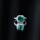 AAAA Quality Lab Created Emerald Asscher Cut Engagement Ring with Diamond AAAA - Rosec Jewels