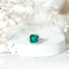 AAAA Quality Lab Created Emerald Asscher Cut Engagement Ring with Diamond AAAA - Rosec Jewels