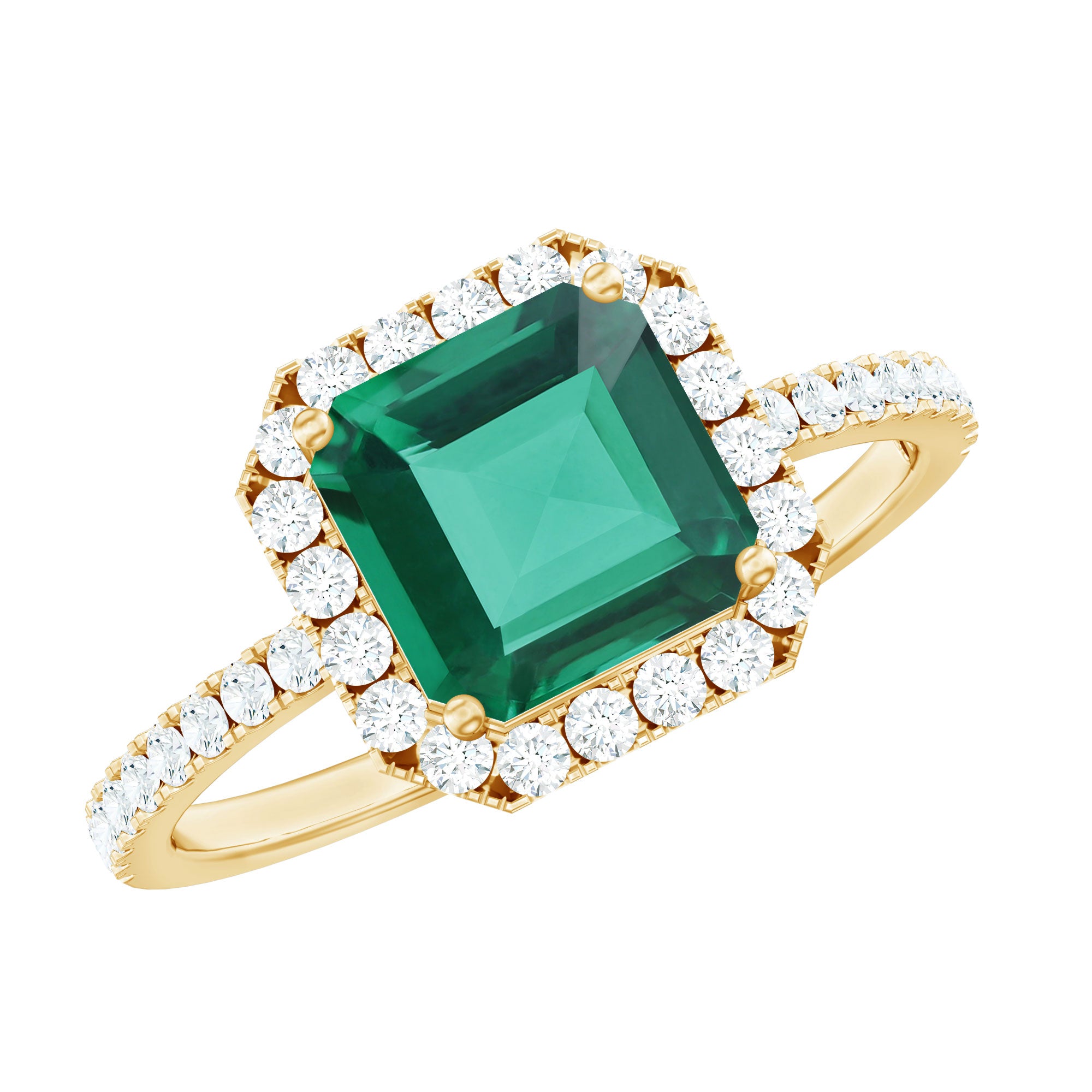 AAAA Quality Lab Created Emerald Asscher Cut Engagement Ring with Diamond AAAA - Rosec Jewels