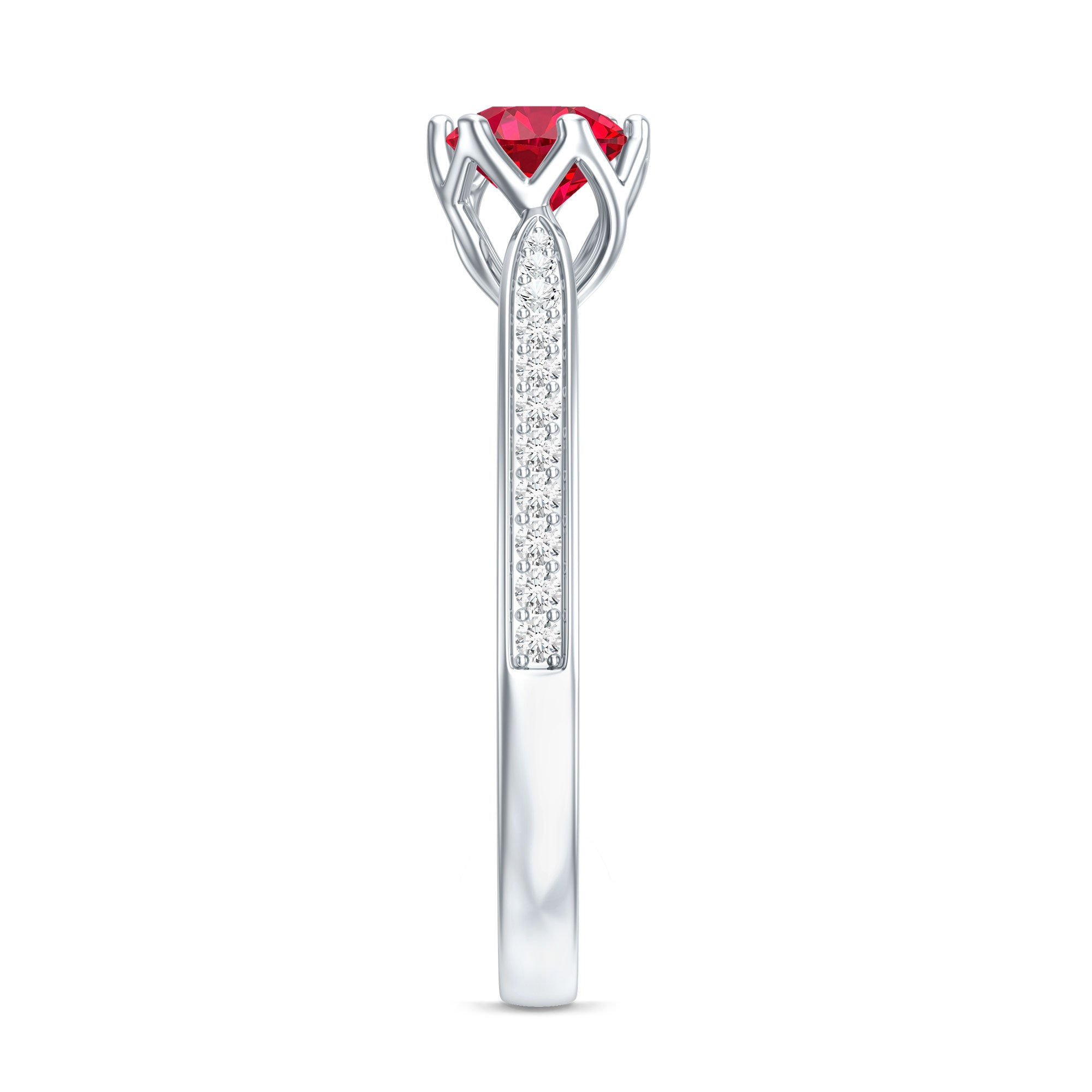 1 CT Round Shape Created Ruby Solitaire Engagement Ring with Diamond AAAA - Rosec Jewels