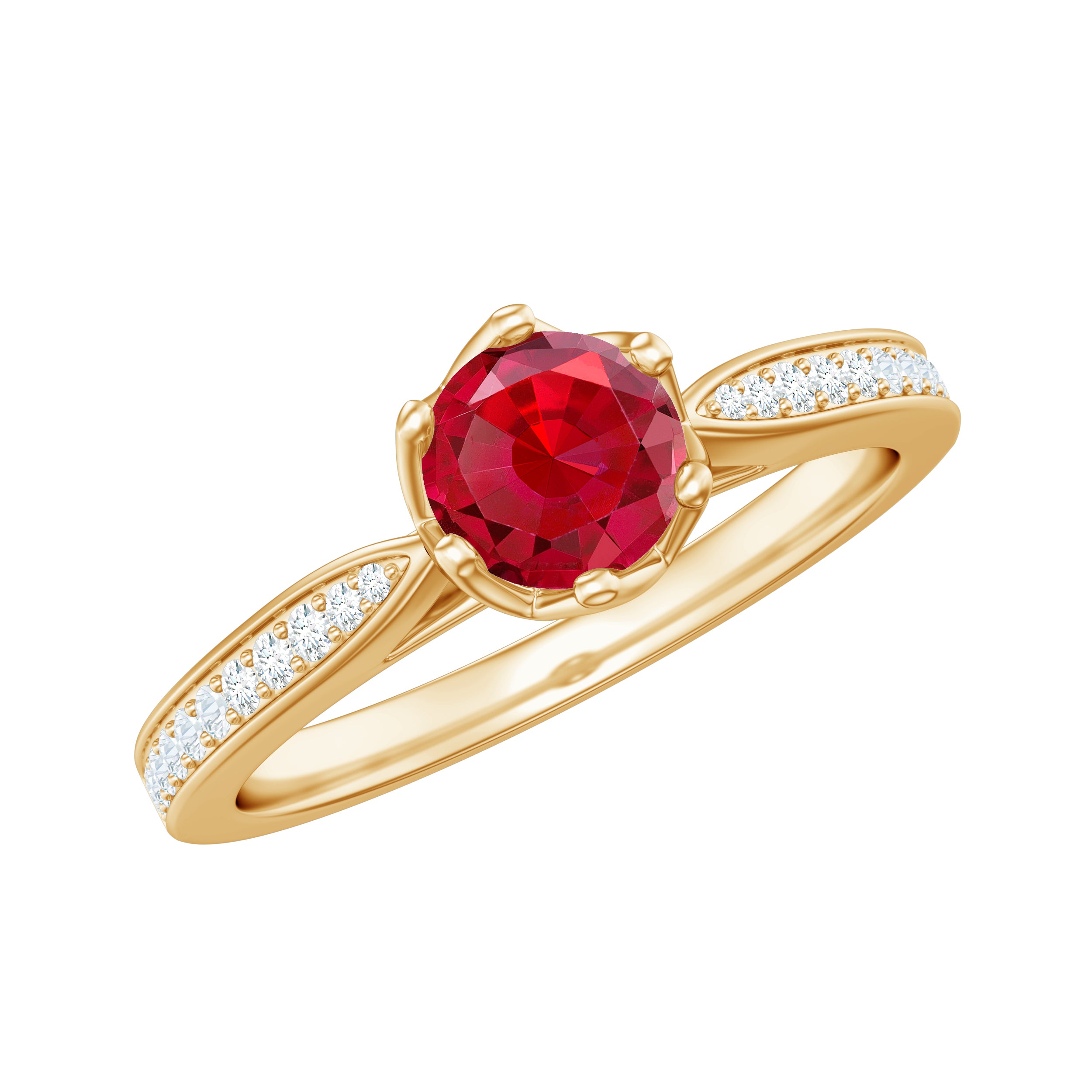 Rosec Jewels-1 CT Round Shape Created Ruby Solitaire Engagement Ring with Diamond