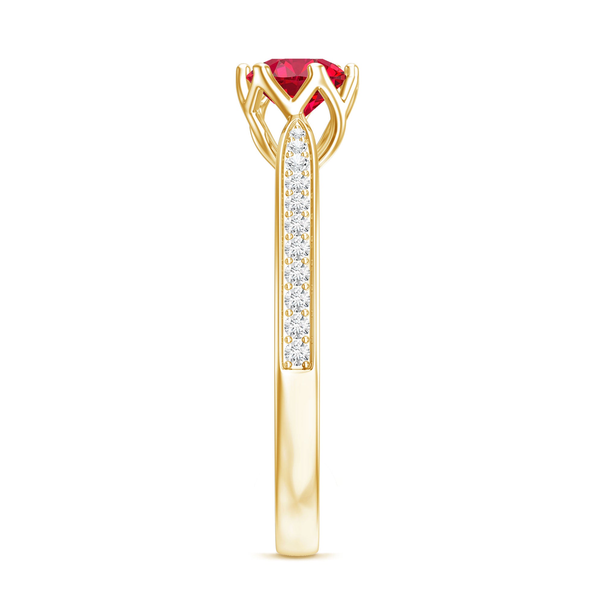 1 CT Round Shape Created Ruby Solitaire Engagement Ring with Diamond AAAA - Rosec Jewels