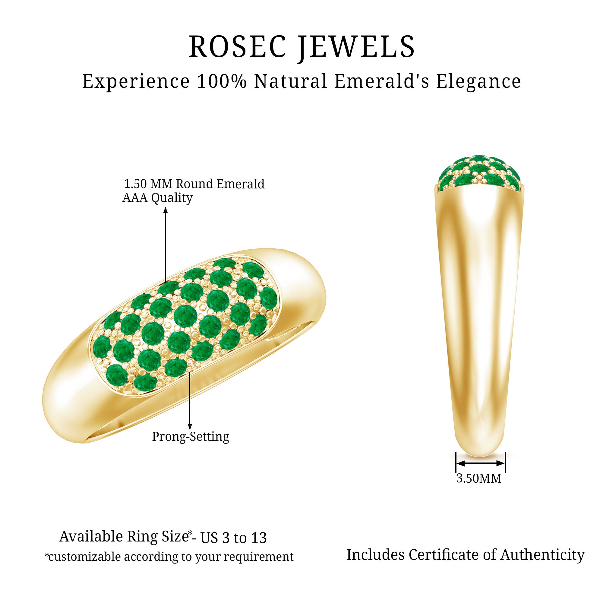 Natural Emerald Thick Band Ring with Certificate AAA - Rosec Jewels