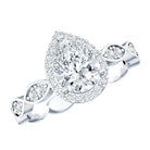 Cubic Zirconia Pear Halo Engagement Ring with Side Stones AAAA - Rosec Jewels