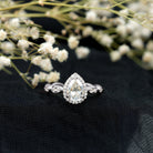 Cubic Zirconia Pear Halo Engagement Ring with Side Stones AAAA - Rosec Jewels