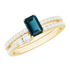 4X6mm Emerald Cut London Blue Topaz Wedding Ring Set with Diamond AAA - Rosec Jewels