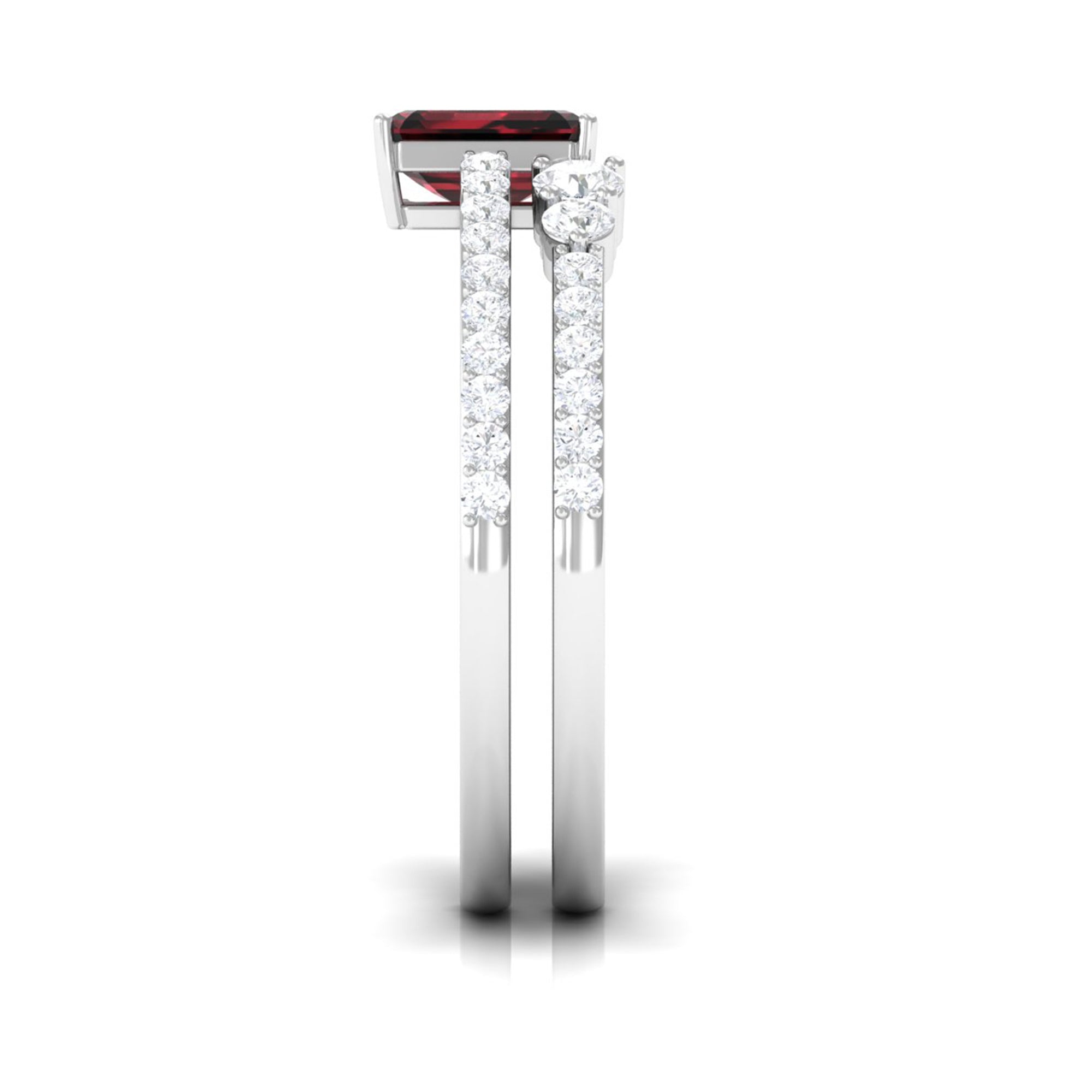 Real Garnet Diamond Emerald Cut Engagement Ring with Enhancer AAA - Rosec Jewels