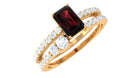 Real Garnet Diamond Emerald Cut Engagement Ring with Enhancer AAA - Rosec Jewels