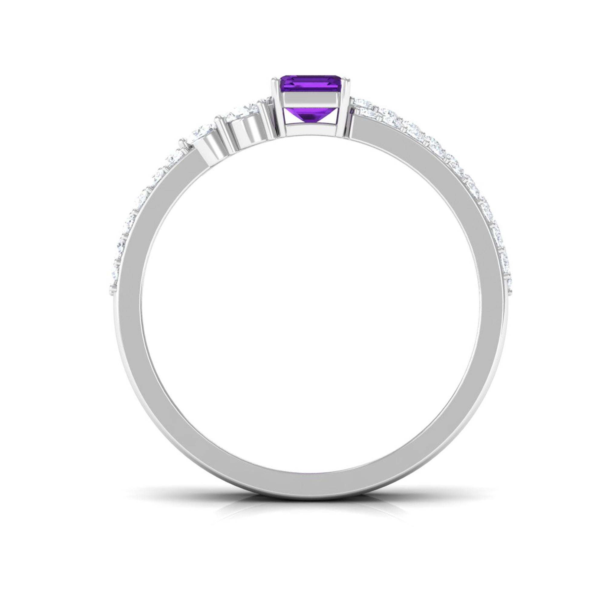 Rosec Jewels-Natural 1.4 Carat Emerald Cut Amethyst Diamond Wedding Bridal Ring Set
