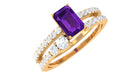 Rosec Jewels-Natural 1.4 Carat Emerald Cut Amethyst Diamond Wedding Bridal Ring Set