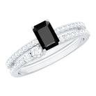 Emerald Cut Black Onyx and Diamond Bridal Ring Set AAA - Rosec Jewels