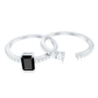 Emerald Cut Black Onyx and Diamond Bridal Ring Set AAA - Rosec Jewels