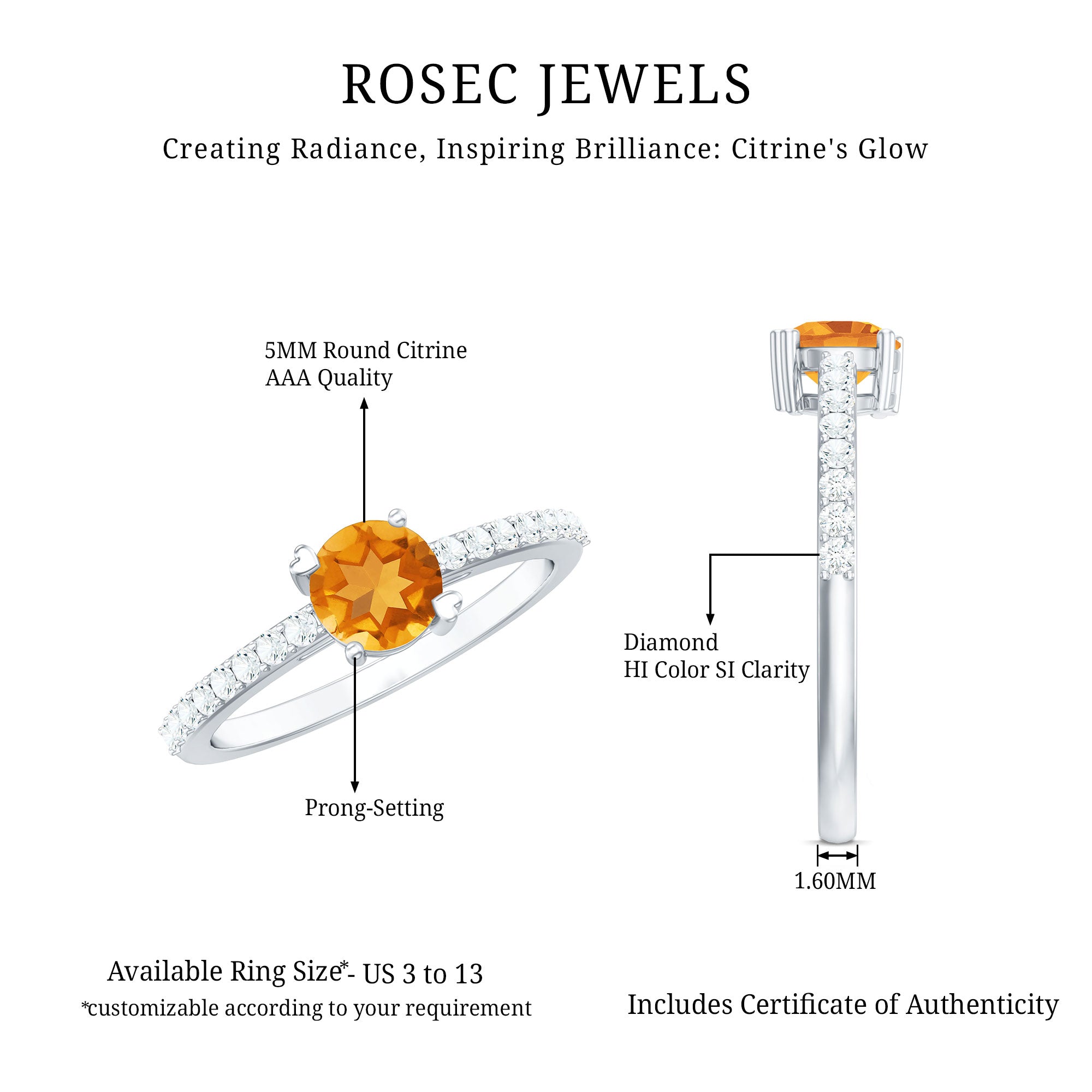 Rosec Jewels-Natural Citrine Promise Ring with Diamond