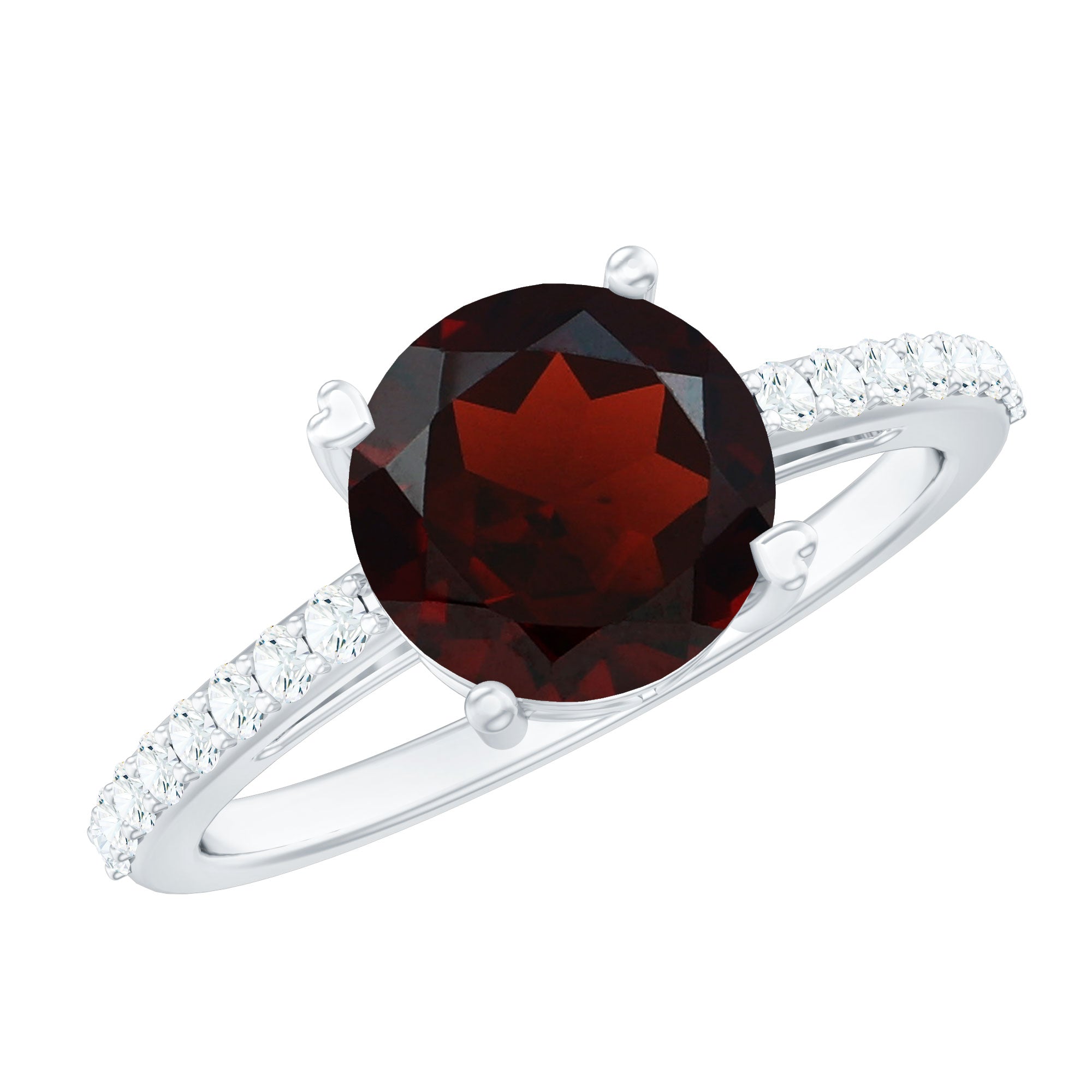 Certified Natural 8mm Garnet Big Engagement Ring with Diamond AAA - Rosec Jewels