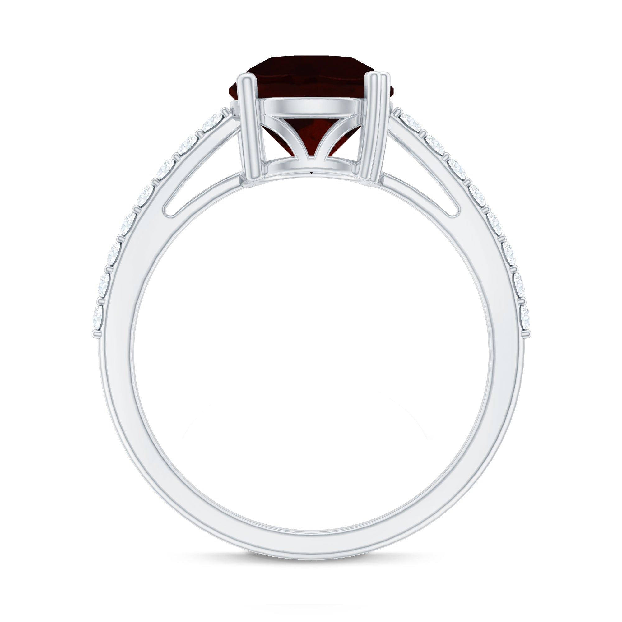 Certified Natural 8mm Garnet Big Engagement Ring with Diamond AAA - Rosec Jewels
