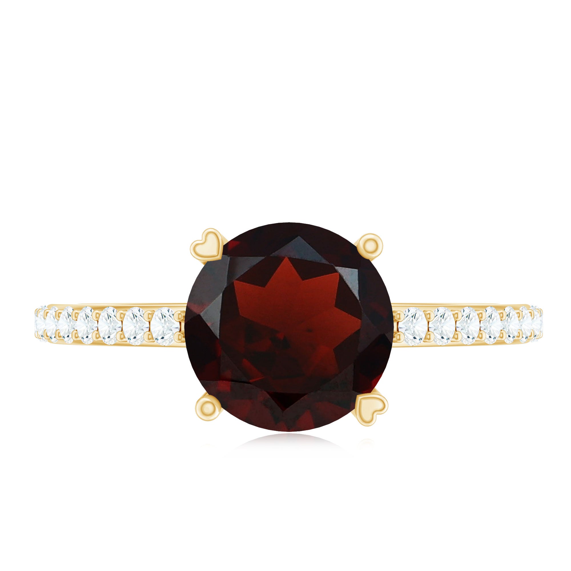 Certified Natural 8mm Garnet Big Engagement Ring with Diamond AAA - Rosec Jewels