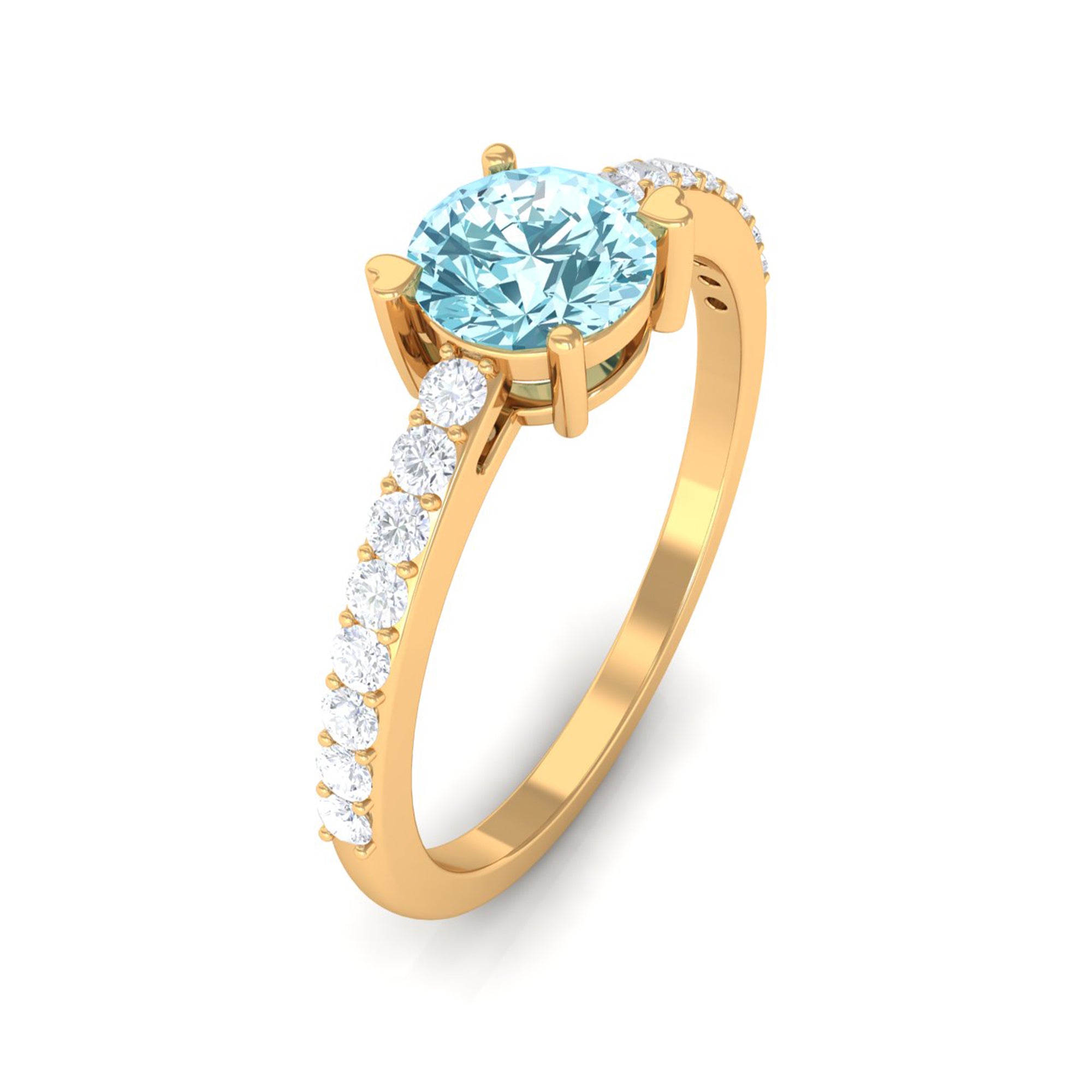Designer Set Aquamarine Solitaire Engagement Ring with Diamond AAA - Rosec Jewels