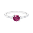 1 CT Real Pink Tourmaline Solitaire Promise Ring with Diamond Side Stones AAA - Rosec Jewels