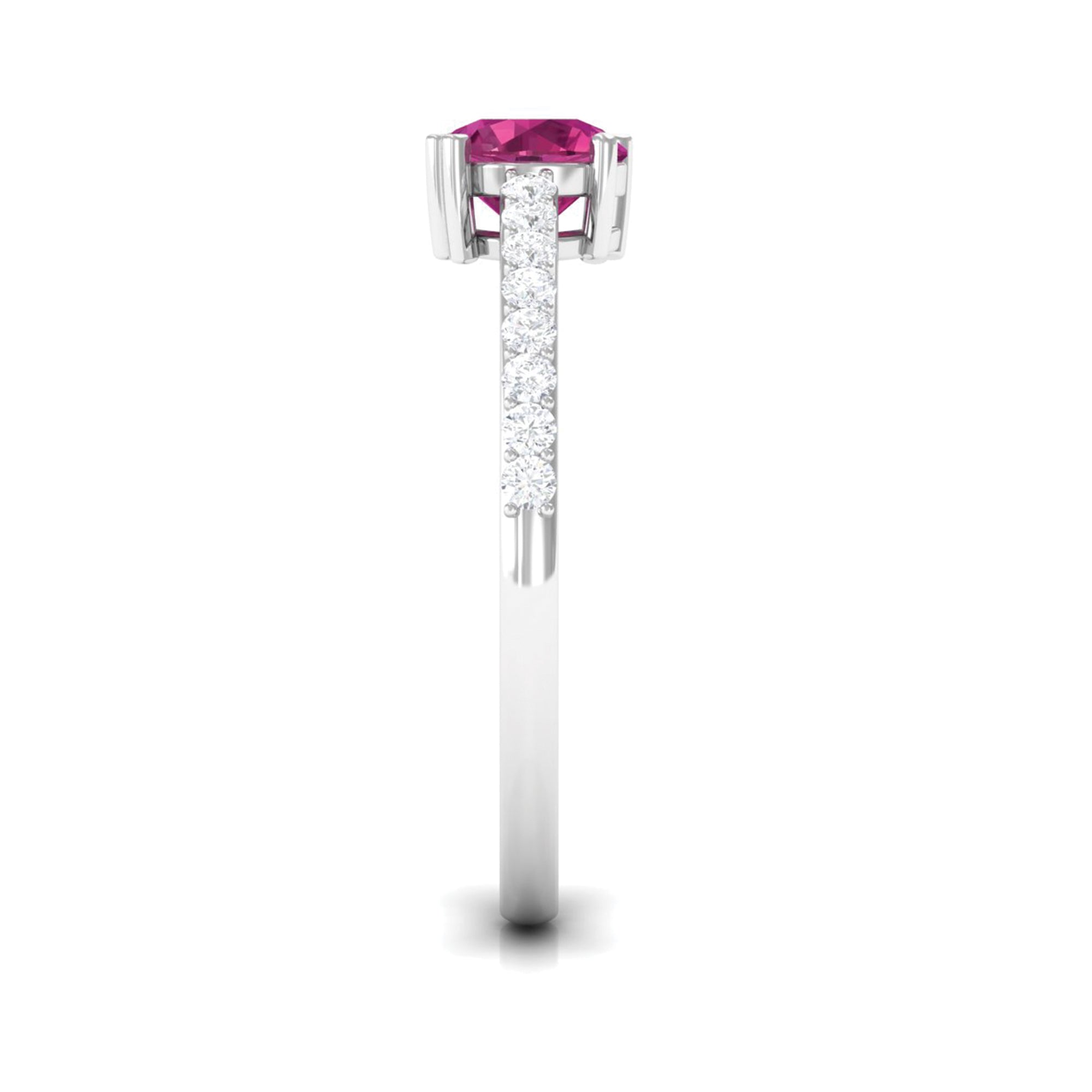 1 CT Real Pink Tourmaline Solitaire Promise Ring with Diamond Side Stones AAA - Rosec Jewels