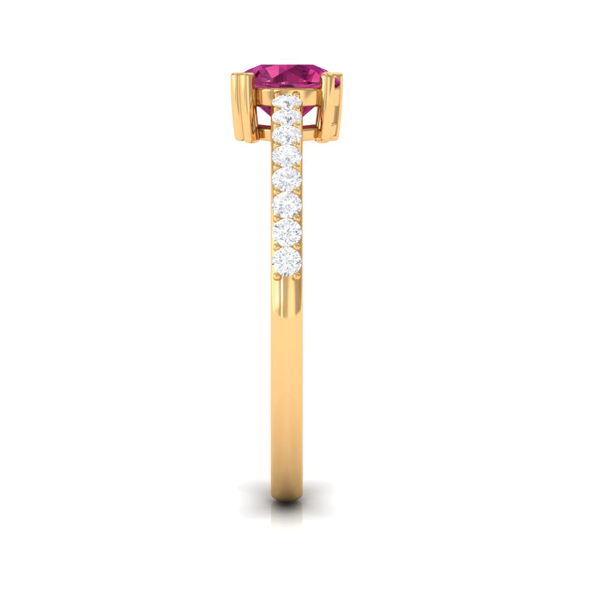 1 CT Real Pink Tourmaline Solitaire Promise Ring with Diamond Side Stones AAA - Rosec Jewels