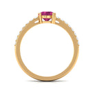 1 CT Real Pink Tourmaline Solitaire Promise Ring with Diamond Side Stones AAA - Rosec Jewels