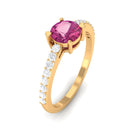 1 CT Real Pink Tourmaline Solitaire Promise Ring with Diamond Side Stones AAA - Rosec Jewels