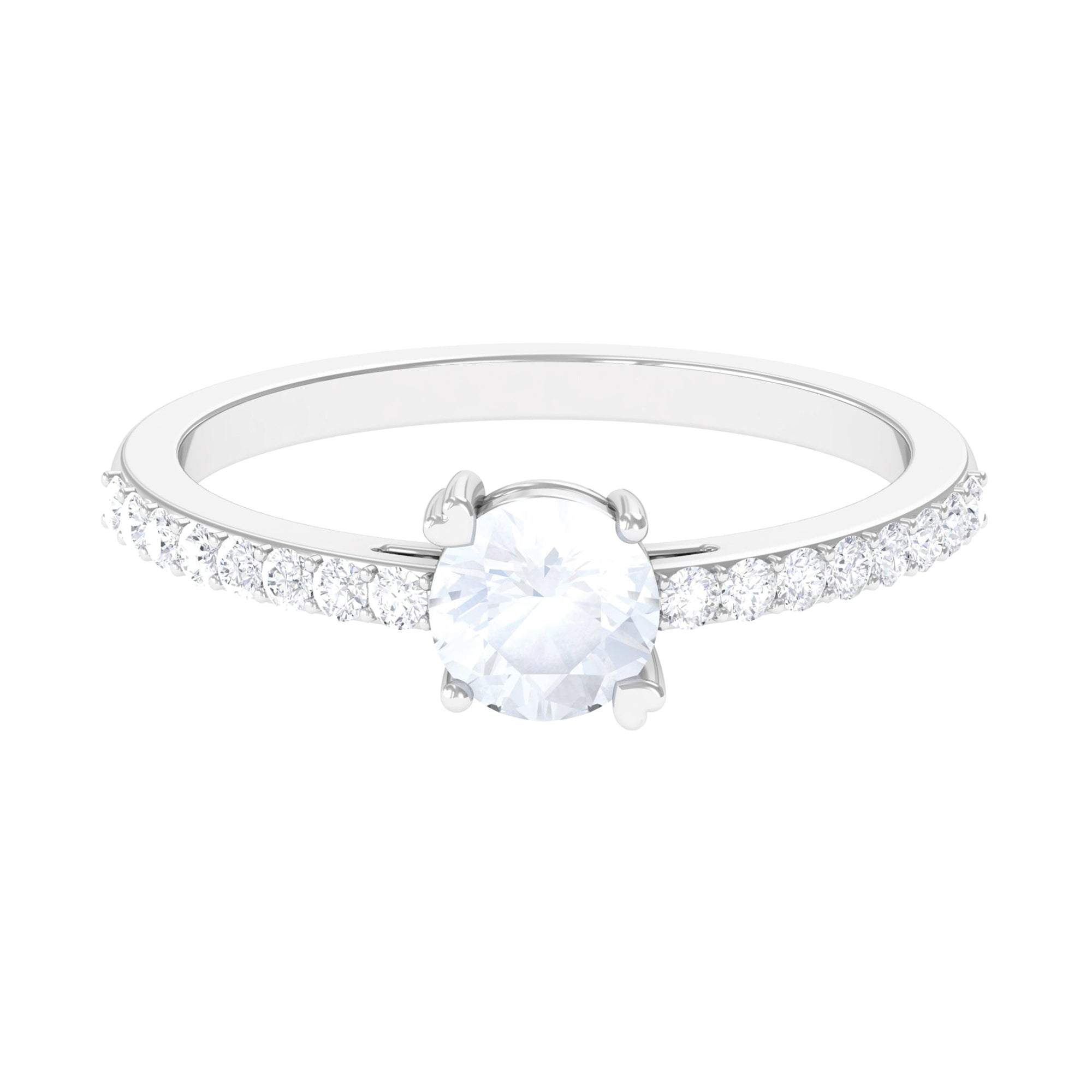 Natural Moonstone Solitaire Promise Ring with Diamond AAA - Rosec Jewels